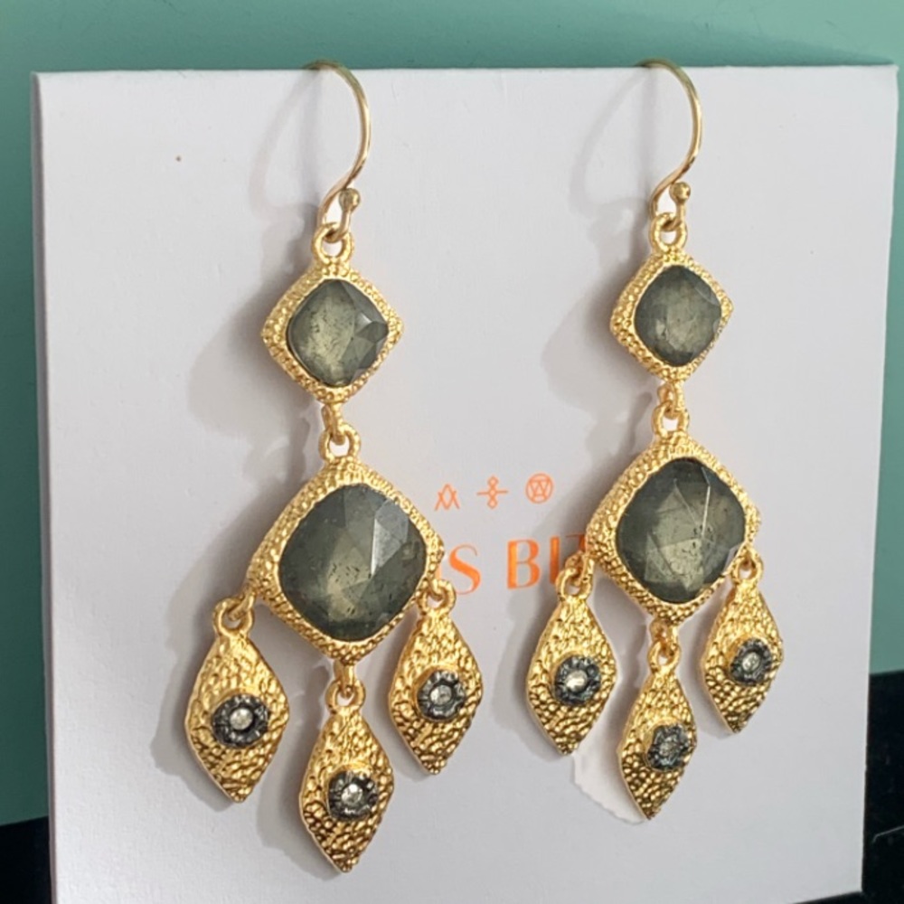 ALEXIS BITTAR • Miss Havisham Elements Gold Labradorite Chandelier Earrings - Picture 7 of 9